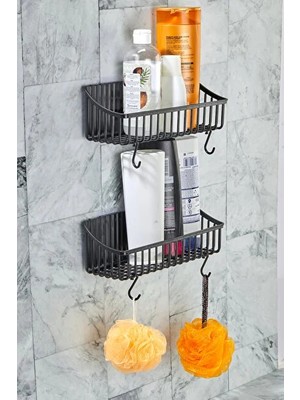 Hess Banyo Rafı Yapışkanlı Banyo Rafı, 2'li Banyo Düzenleyici, Duş Rafı Organizer Şampuanlık, Plastik