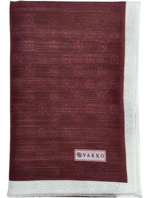 Vakko Pamuk Ipek Monogram Şal 44225-BORDO Beyaz