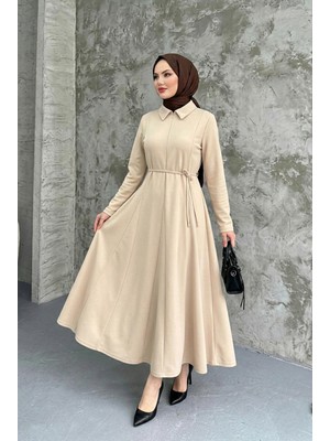 Foremia Yaka Fermuar Detay Elbise-Taş -