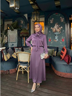 Foremia Yaka Bağlamalı Saten Etekli Takım-Gül Kurusu -