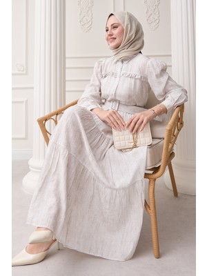 inStyle Fırfırlı Patlı Ekru Çilek Elbise