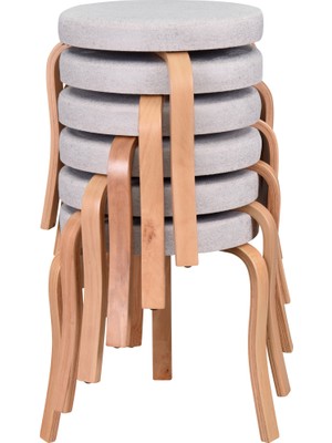 Vilinze Ege Naturel Ahşap Ayak Istiflenebilir Mutfak-Balkon Taburesi (6 Adet)