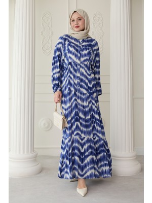 inStyle Batik Desenli Viskon Lacivert Elbise