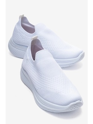 Ccway Sade Triko Kadın Ayakkabı Beyaz Beyaz