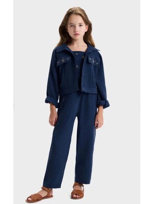 Queen Kids Kız Çocuk  Cashmere Taşlı 3'lü Takım Lacivert