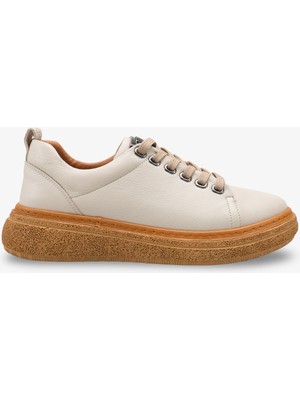 Menira Kadın Hakiki Deri Sneaker Spor Ayakkabı - Ekru