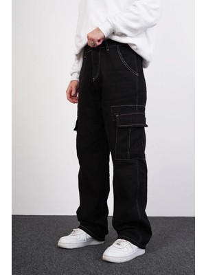 Difransel Jeans Erkek Dikiş Detaylı Kargo Cepli Baggy Pantolon
