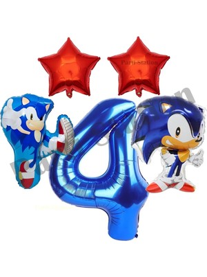 Parti Station Sonic Boom 4 Yaş Lacivert Rakam Folyo Balon Set Sonic Konsept Balon Set