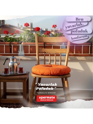 Xpermate Pofuduk Yuvarlak Sandalye Minderi | Mutfak, Balkon, Bahçe Dekoratif Oturma Minderi | Yumuşak Dolgu