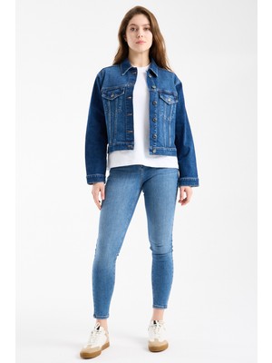 JUST UNIQUE DENIM J.U.D Irene 229 90's Regular Fit Koyu Mavi Jean Ceket Kadın