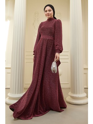 inStyle Pullu Taşlı Buzy Pembe Abiye Elbise