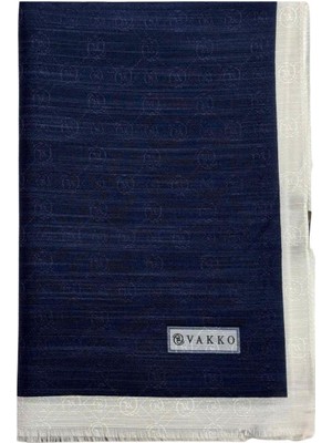 Vakko Pamuk Ipek Monogram Şal 44225-LACIVERT Beyaz