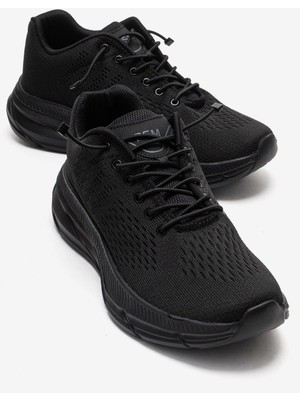 Ccway Lastik Bağlı Erkek Triko Spor  Ayakkabı Siyah Siyah