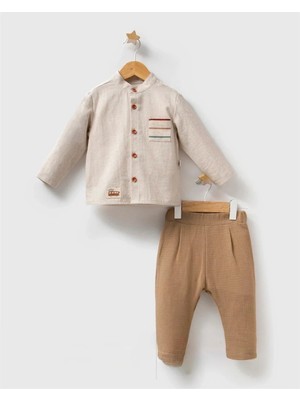 Queen Kids  Erkek Bebek Colorfull 2'li Takım Bej