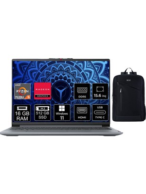 Lenovo Ideapad Slim3 Amd Ryzen 5 7520U 16GB Ram 512GB SSD 15.6 Fhd Windows 11 Pro Laptop Bilgisayar + Boz Çanta