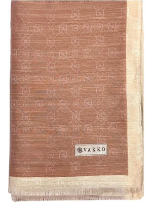 Vakko Pamuk Ipek Monogram Şal 44225-KOYU Vizon Ekru