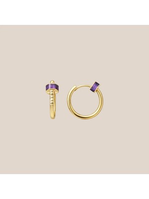 Altıntaş Minimal Ametist Altın Halka Küpe