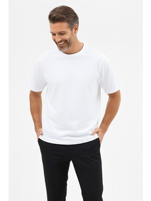 goffra Erkek Vision Premium Kalite Yoğun Dokulu Pamuklu T-Shirt Beyaz M101-R0220-01
