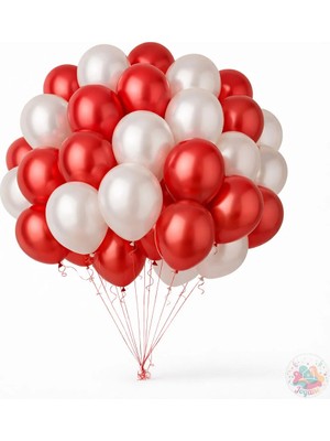 Joyane Metalik Kırmızı ve Inci Beyaz Balon Seti | 24 Parça A Kalite Latex Balon, Parti ve Özel Gün Seti