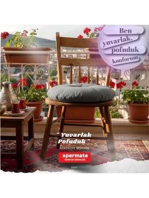 Xpermate Pofuduk Yuvarlak Sandalye Minderi | Mutfak, Balkon, Bahçe Dekoratif Oturma Minderi | Yumuşak Dolgu