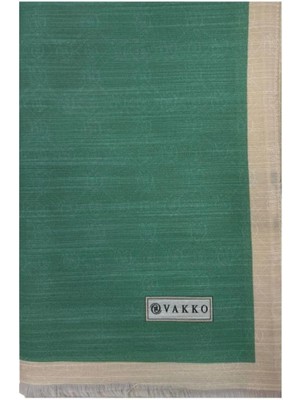 Vakko Pamuk Ipek Monogram Şal 44225-YEŞIL Ekru