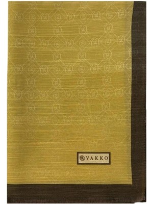 Vakko Pamuk Ipek Monogram Şal 44225-ALTIN Koyu Haki