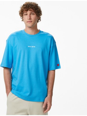 United4 Unıted4 Regular Fit Erkek Mavi T-Shirt.saks