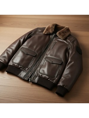 Dericlub Jumbo Deri Erkek Kaban Kahverengi Pilot Model Şık ve Rahat Tasarım