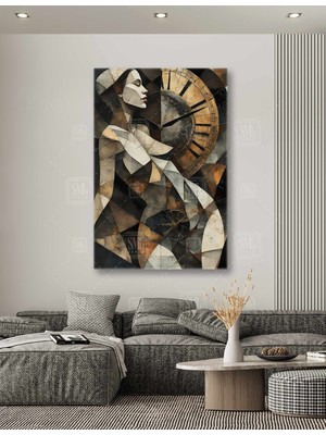 SML Tablo Roman Rakamlı Antika Saat Kubik Nü Kadın Modern Dekor Dikey Kanvas Tablo