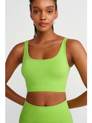 COMEUP Kadın Balıksırtı Desenli Sporcu Sütyeni Nefes Alan Kumaş ile Egzotik Yeşil