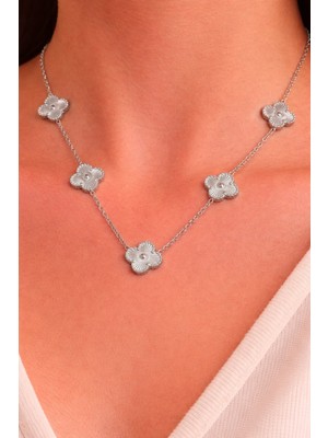 Melisa Takı & Aksesuar 316L Çelik Gümüş Renk Yonca Gümüş Orta Boy Kolye