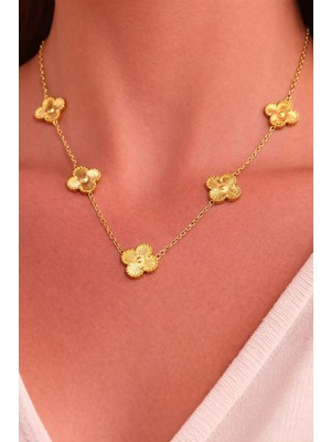 Melisa Takı & Aksesuar 316L Çelik Gold Renk Yonca Gold Orta Boy Kolye