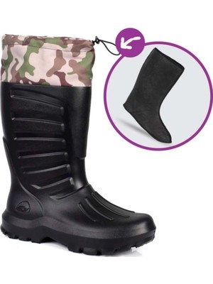 Sonimix EÇM0064 Eva Termal Çizme Siyah Kışlık Su Geçirmez Rahat Taban Özellikli Erkek Ayakkabı