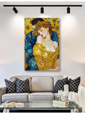 SML Tablo Altın Elbiseli Kadın ve Sarılan Sevgilisi Gustav Klimt Judith Dikey Kanvas Tablo