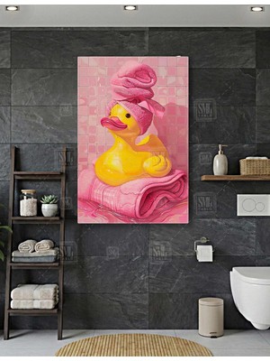 SML Tablo Pembe Havlu Sarı Şirin Ördek Pembe Fayans Banyo Dekor Dikey Kanvas Tablo
