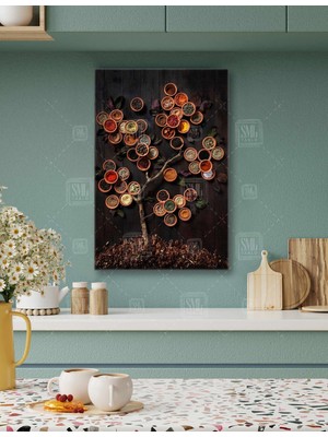 SML Tablo Baharat Ağacı Çeşitli Renkli Bahatlar Çömlek Mutfak Dekoru Restaurant Dikey Kanvas Tablo
