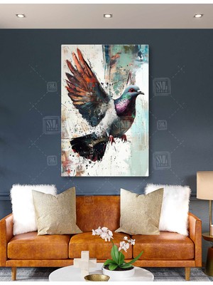 SML Tablo Kanat Çırpan Güvercin Özgür Kuş Güvercin Hobisi Pigeon Bird Dikey Kanvas Tablo