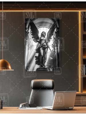 SML Tablo Kanatlı Kadın Melek Heykeli Güçlü Kadın Yunan Mitolojisi Dikey Kanvas Tablo