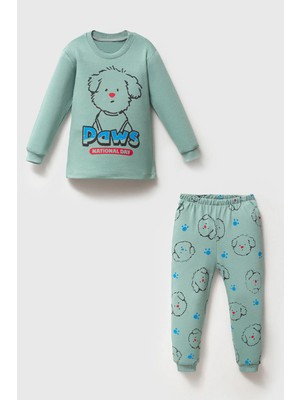 Mahfel %100 Pamuklu Paws Baskılı Bebek&çocuk Pijama Takımı Yeşil