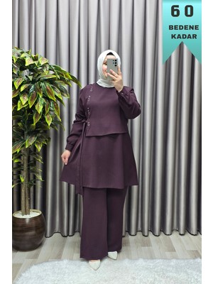 Elmas Tesettür Kadın Giyim Büyük Beden Kuş Gözü Modeli Çilek Kumaş Ikili Takım