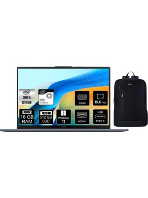 Huawei Matebook D16 Intel Core I5 13420H 16GB 512GB SSD Windows 11 Pro 16" Taşınabilir Bilgisayar + Boz Çanta