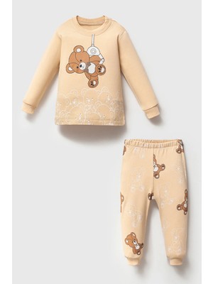 Mahfel %100 Pamuklu Bebek&çocuk Pijama Takımı S. Ayıcık Krem