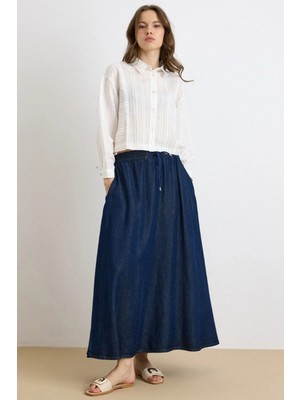 Olcay Beli Lastikli Soft Denim Etek LACİVERT 7068