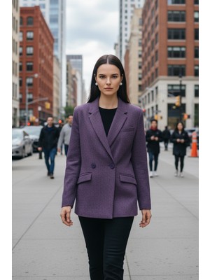 Mandala Tekstil Kadın Mor Tüvit Astarlı Düğmeli Blazer Ceket