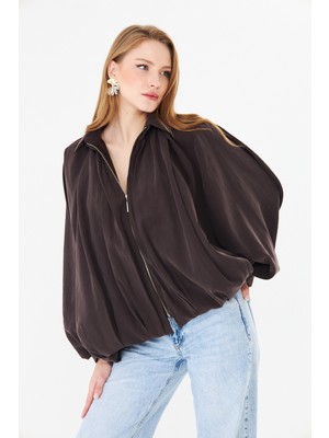 Pique IRA KADIN PİLELİ CEKET Fermuarlı Oversixze Kadın Panço