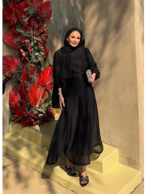 Nage Tül Şifon  Astarlı Ip Ddetaylı  Etekli Takım