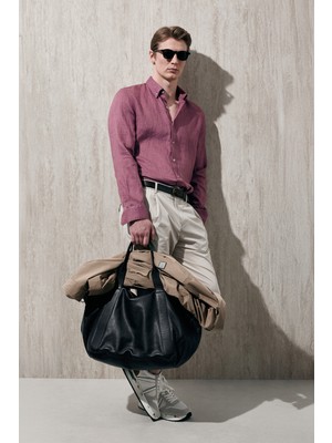 Lufian Pitaya Erkek Keten Gömlek Comfort Fit Siyah