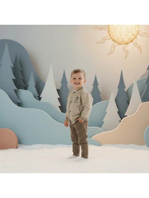 Queen Kids Erkek Bebek Montlu  3'lü Takım Bej