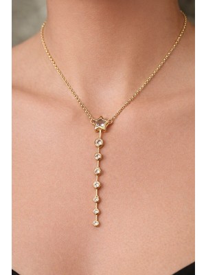 14K Gold Renk Kaplama Xuping Yıldız Taşlı Y Kolye