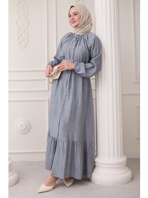 inStyle Hakim Yaka Çilek Desen Gri Elbise